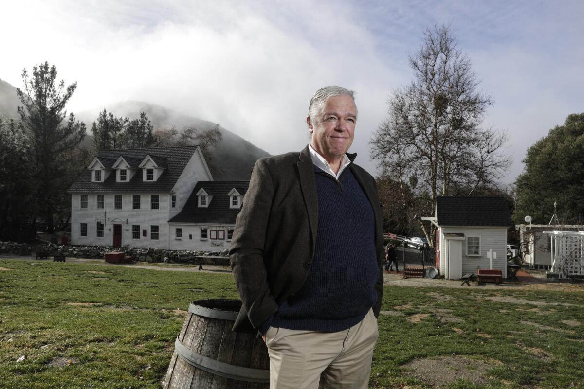 James Patrick Riley is owner of Riley's Farm, an orchard in Oak Glen that stages historical reenactments of Colonial times.