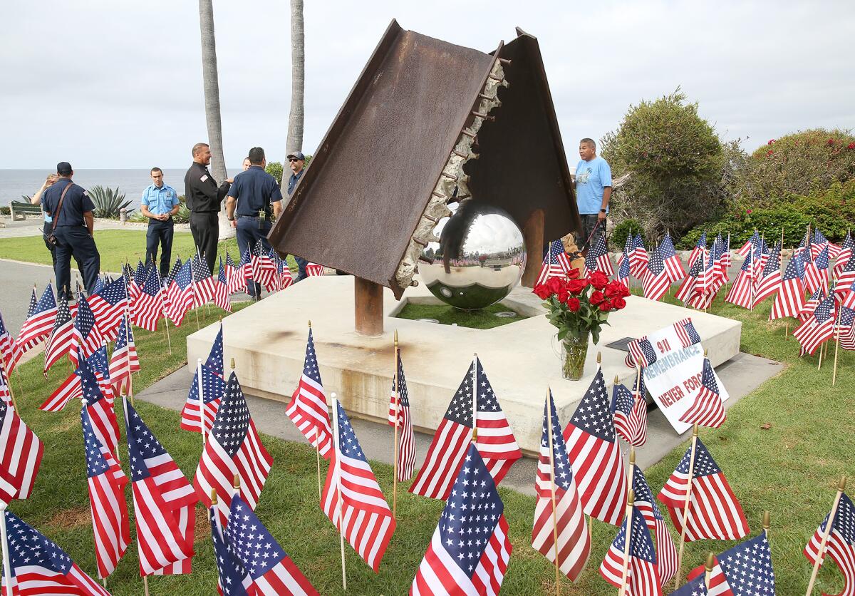 The "Semper Memento" sculpture, made from steel beams from the World Trade Center.