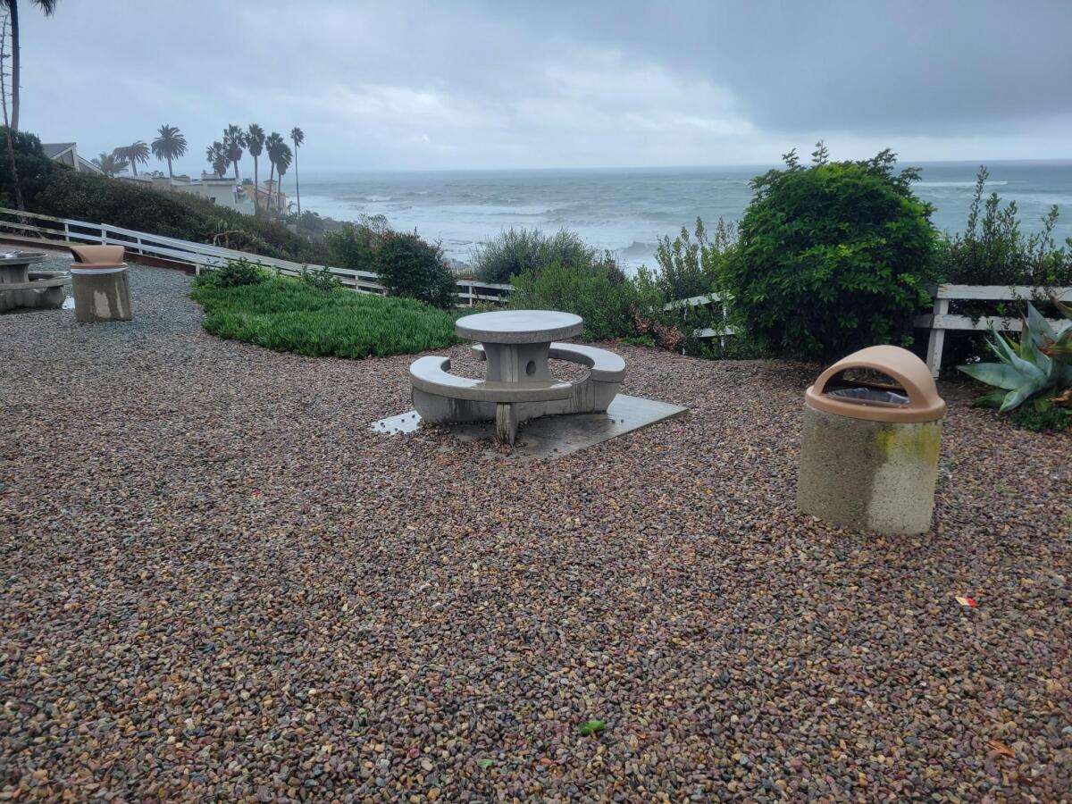 Much of La Jolla Hermosa Park is covered in rocks or gravel.