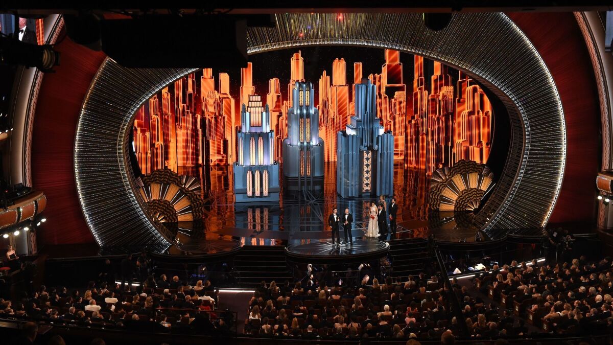 One of the Deco-heavy sets for the Academy Awards on Sunday at the Dolby Theatre in Hollywood.