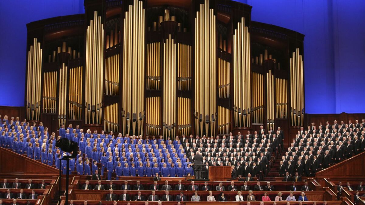 The Mormon Tabernacle Choir performs recently in Salt Lake City. The well-known choir was renamed Friday to strip out the word "Mormon."