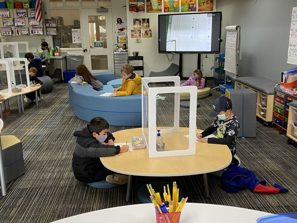 Students work independently in the new modern classroom.