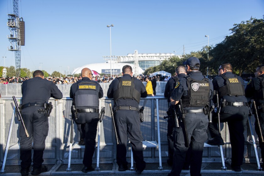 Officers from the Houston Police Department are seen during the first day of the Astroworld Festival.