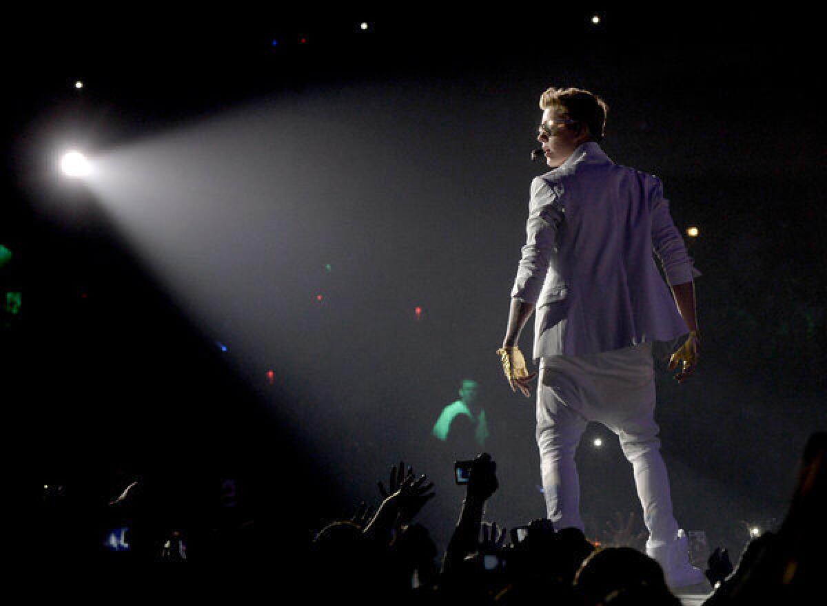 Justin Bieber performs at Staples Center on Monday.