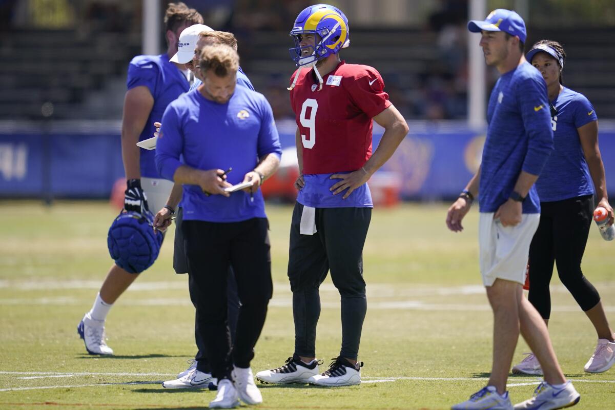 Rams quarterback Matthew Stafford participates in drills.