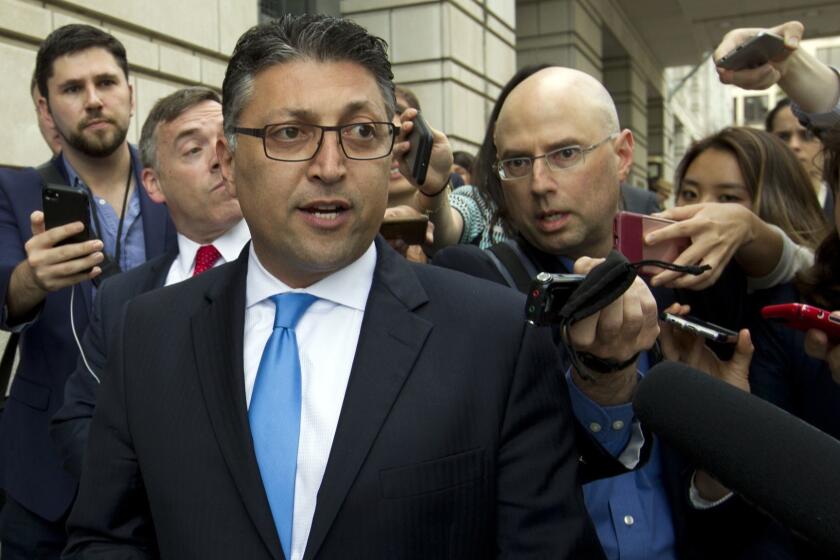Assistant Attorney General for Antitrust Makan Delrahim leaves the federal courthouse Tuesday, June 12, 2018, in Washington. A federal judge approved the $85 billion mega-merger of AT&T and Time Warner on Tuesday, a move that could usher in a wave of media consolidation while shaping how much consumers pay for streaming TV and movies. (AP Photo/Jose Luis Magana)