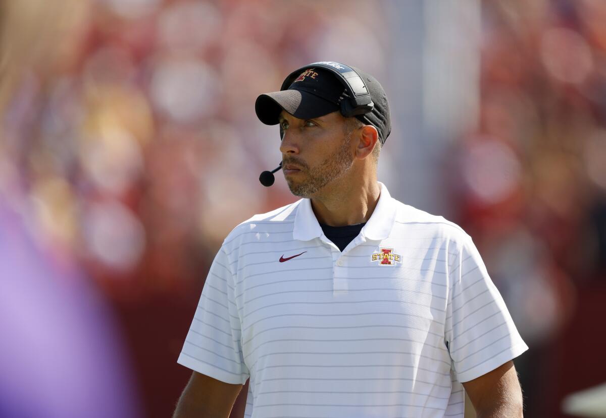 Iowa State coach Matt Campbell looks on from the sideline 