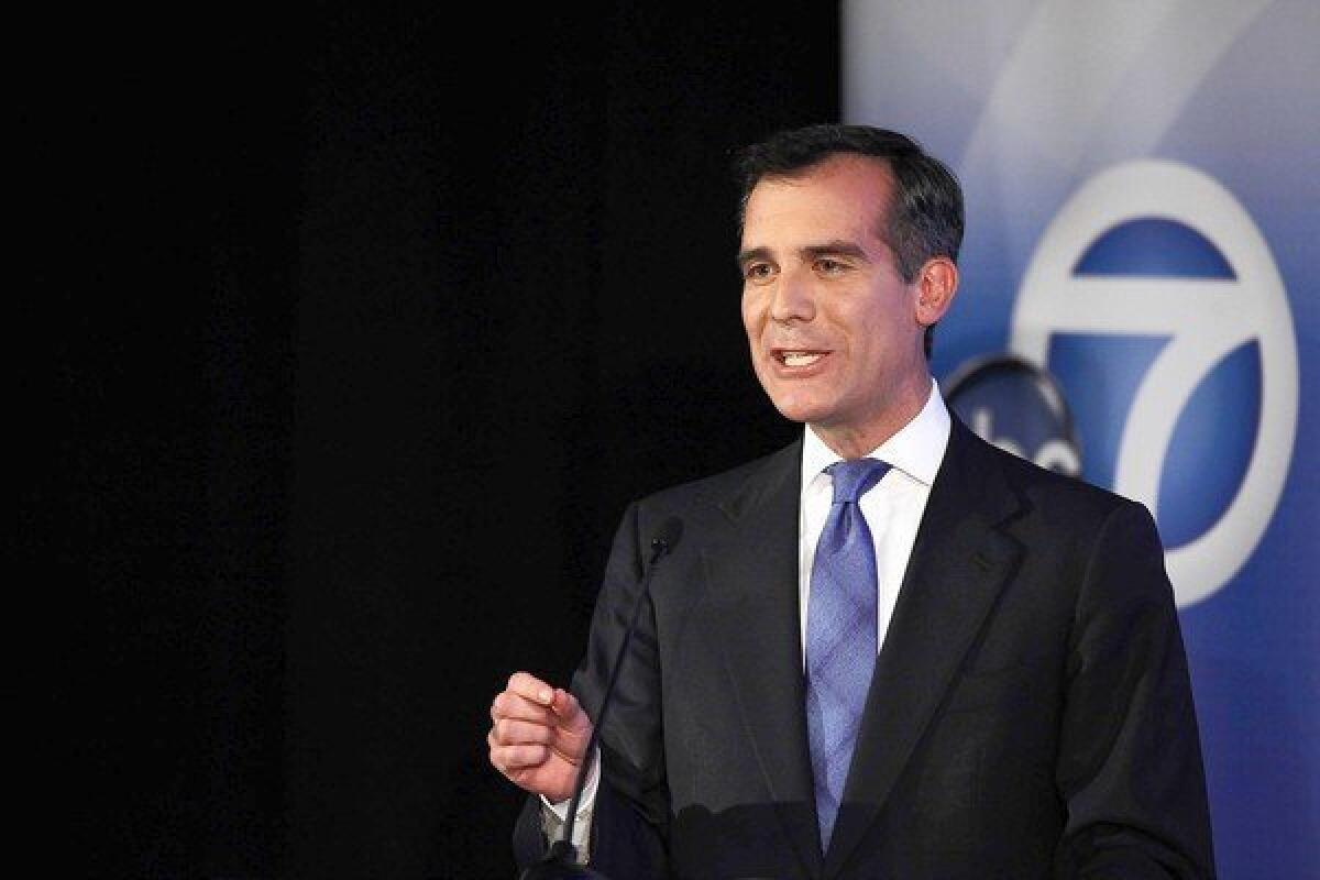 L.A. Councilman Eric Garcetti participates in a mayoral debate at Cal State Los Angeles' Pat Brown Institute of Public Affairs.