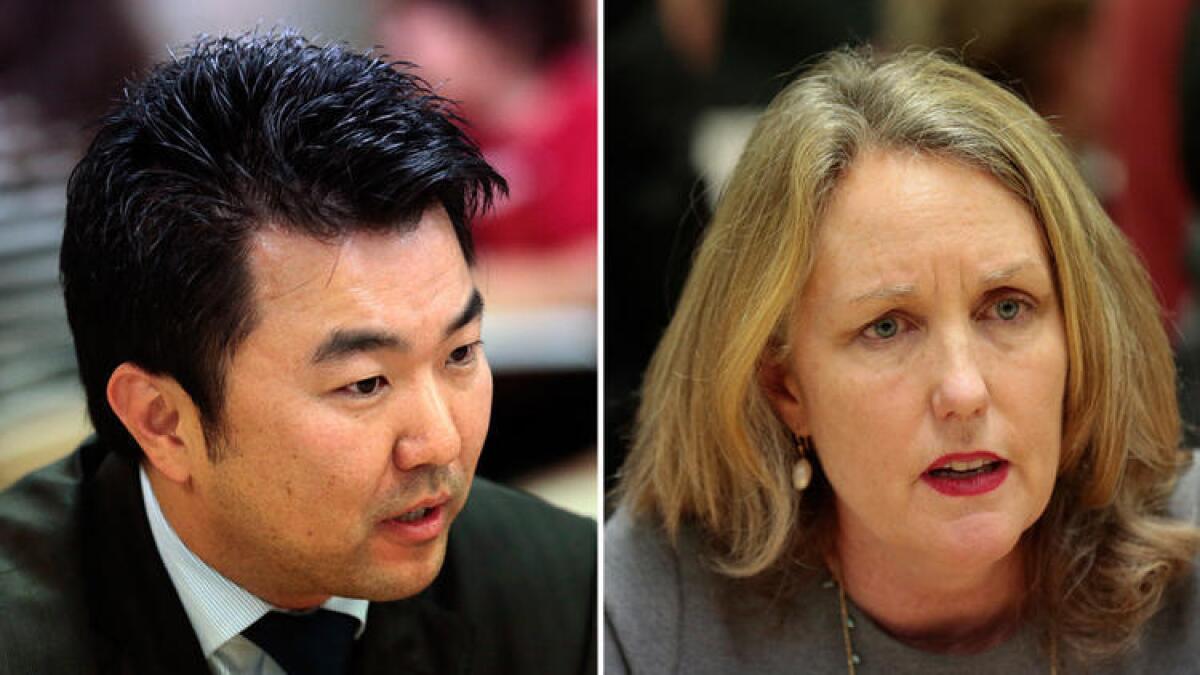 Los Angeles City Council candidates David Ryu, left, and Carolyn Ramsay.