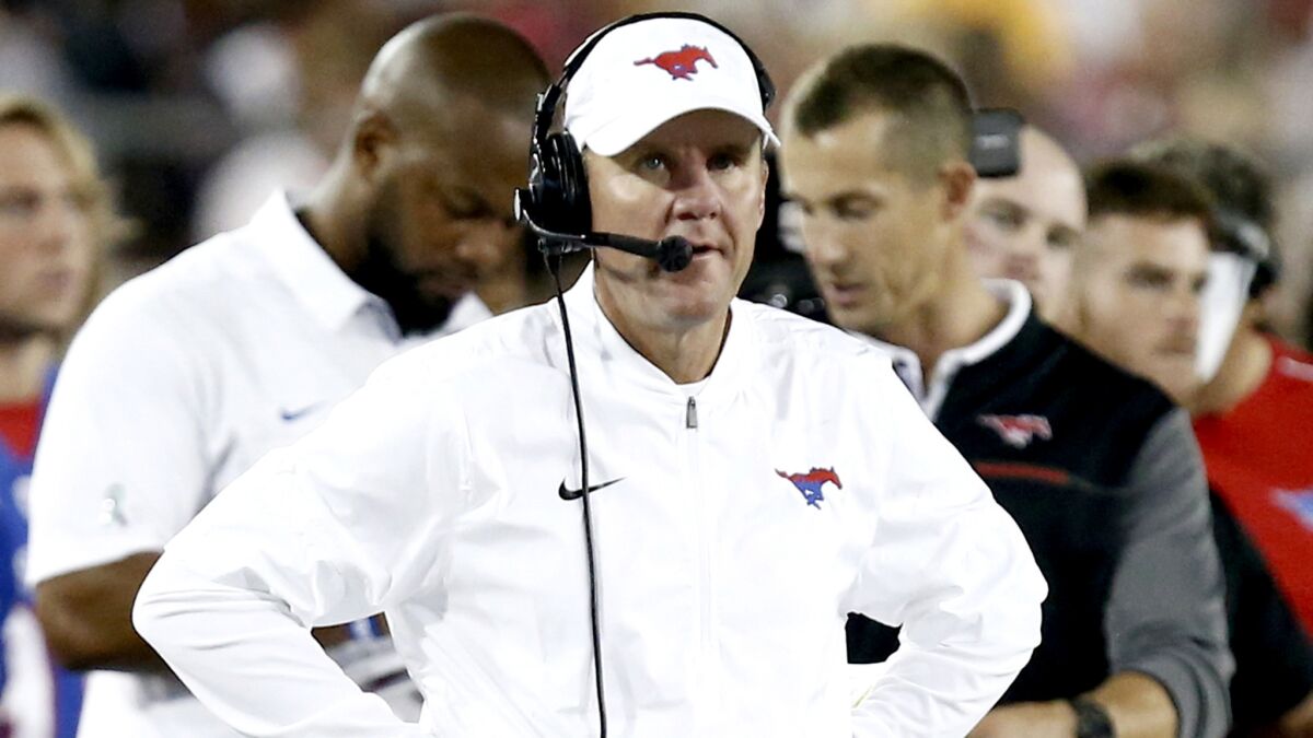 Chad Morris had a record of 14-22 in three seasons at Southern Methodist, which went 1-11 the year before his arrival.