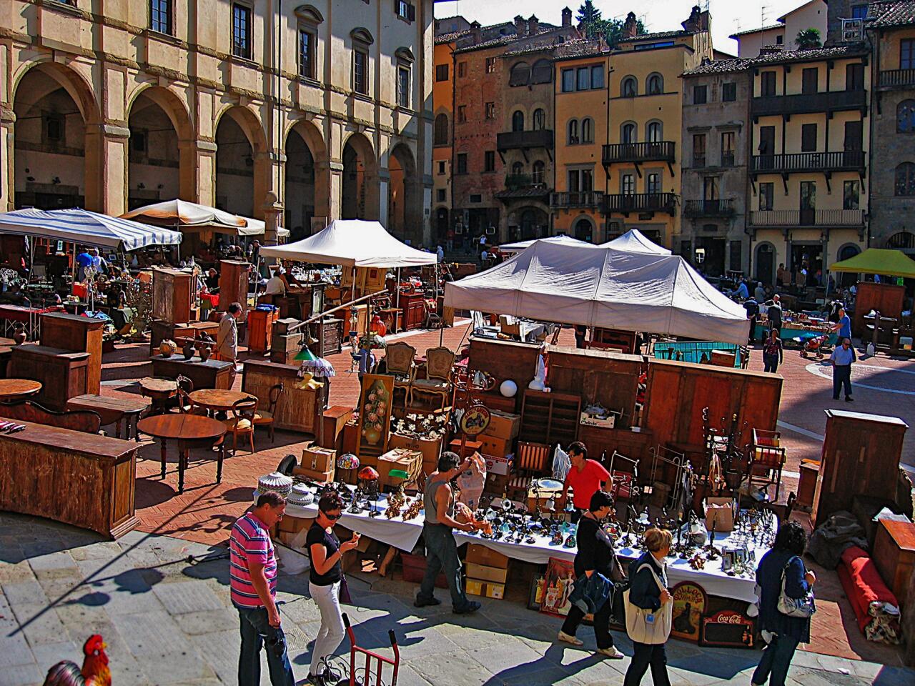 Five hundred vendors display their wares in Arezzo's central square, a haven for antiques shoppers that is 40 miles from Florence. Read more: Antique-hunting in Arezzo, Italy