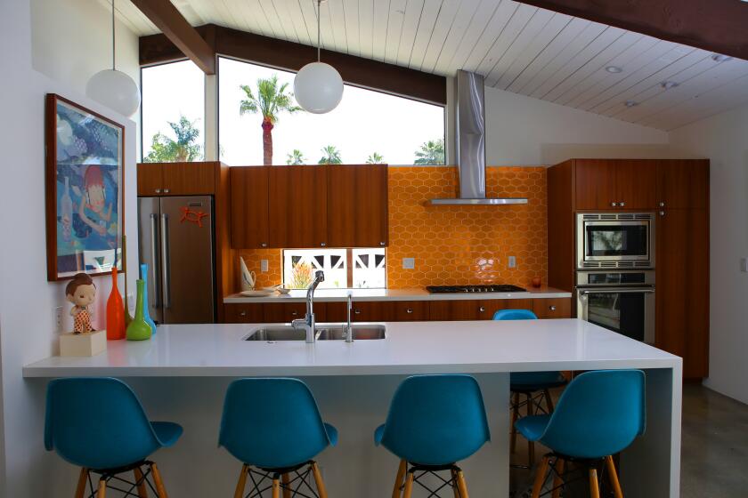 Colorful kitchen tile makes a statement in this 1958 Krisel & Palmer home in Palm Springs.