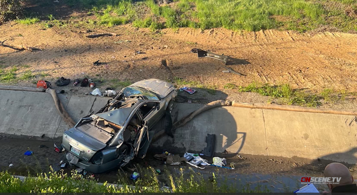 A 20-year-old woman was killed when her car went off north Interstate 5 and down an embankment early Wednesday.