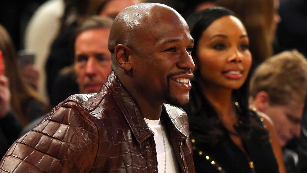 Floyd Mayweather Jr. attends the NBA All-Star Game at Madison Square Garden in New York on Feb. 15.