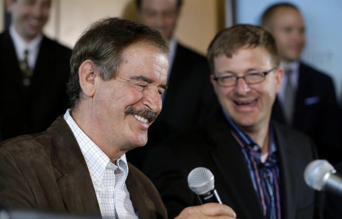 Mexico's former president, Vicente Fox, left, says legalization of marijuana would take millions of dollars away from drug cartels and help Mexico's tax base.