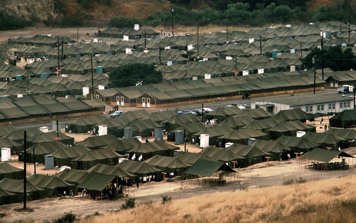 A tent city at Camp Pendleton in 1975 housed Vietnamese refugees who fled after the fall of Saigon.