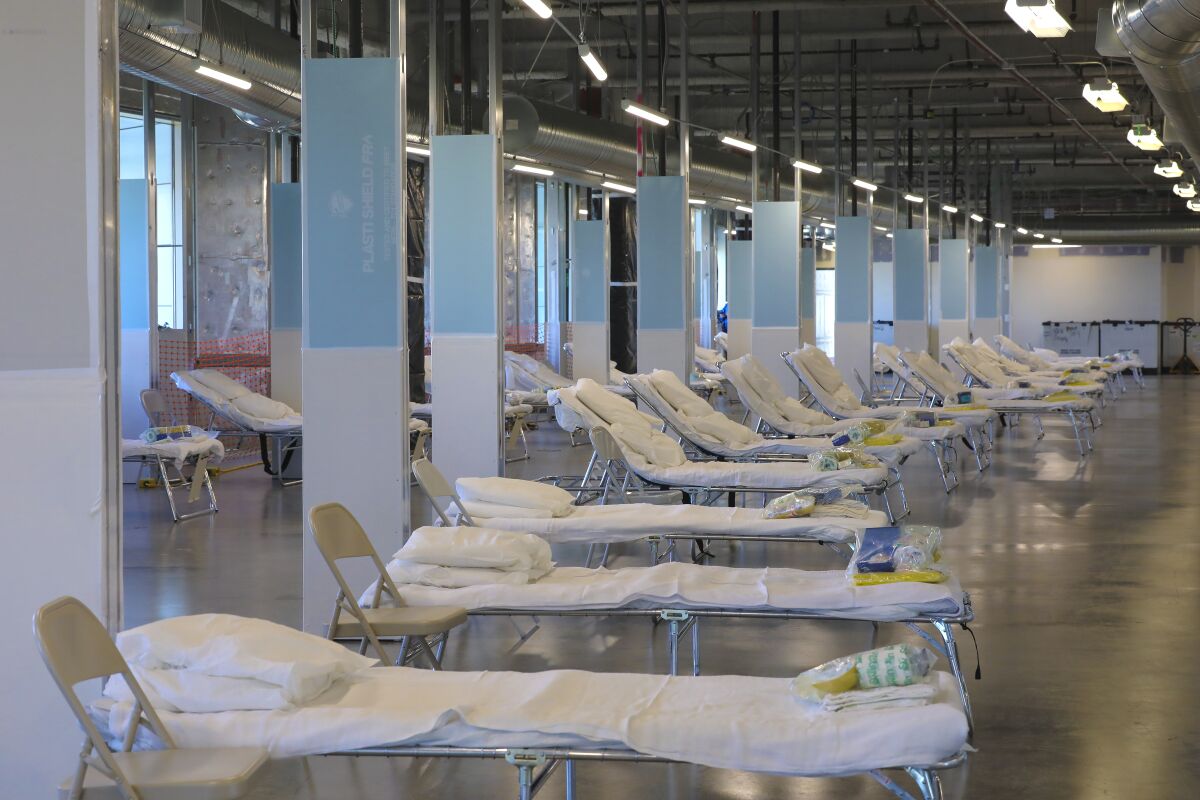 The federal medical station setup with 202 beds was recently created on two vacant floors at Palomar Medical Center. 