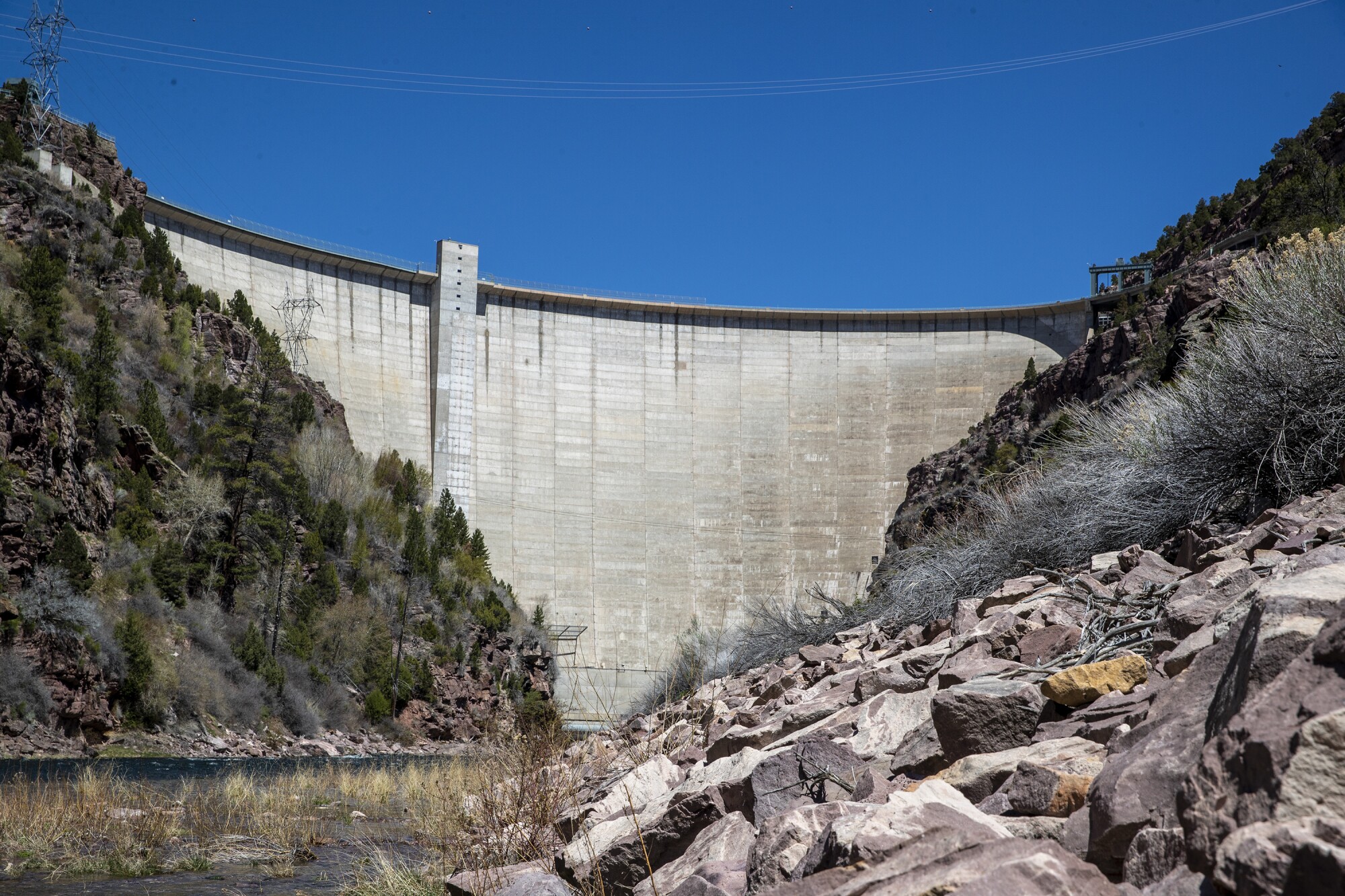 Flaming Gorge Dam interrupts the Green River, a tributary of the Colorado, in Daggett County, Utah.