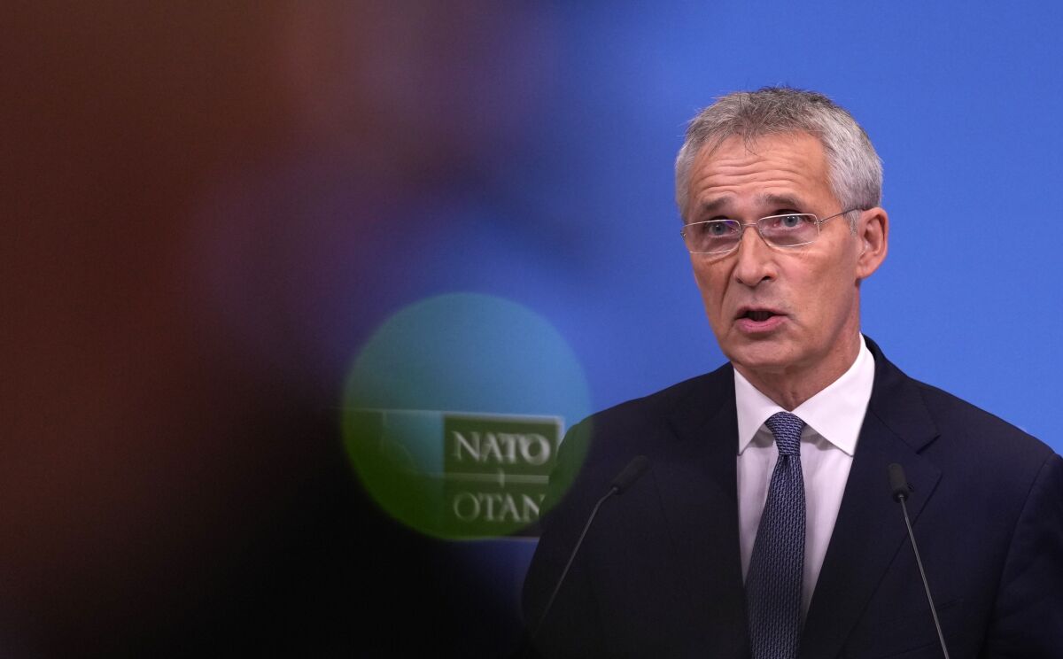 NATO Secretary General Jens Stoltenberg speaks during a media conference at NATO headquarters in Brussels, Wednesday, Oct. 20, 2021. NATO Secretary-General Jens Stoltenberg expressed concern Thursday, Feb. 3, 2022 that Russia is continuing its military buildup around Ukraine, and that it has now deployed more troops and military equipment to Belarus that at any time in the last 30 years. (AP Photo/Virginia Mayo, File)