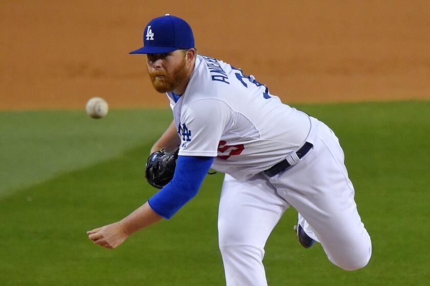 Dodgers starting pitcher Brett Anderson gave up one run on four hits in five innings before being removed after a rain delay.