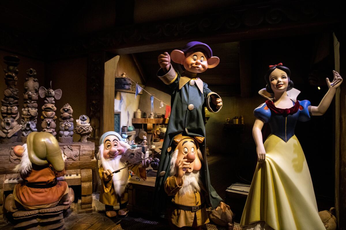 A scene inside the Dwarf's cottage in Snow White's Enchanted Wish ride at the Disneyland Resort in Anaheim