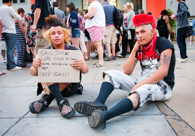Pablo Ramize, 17, left, of Long Beach, and Derrick Hernandez, 19, of Compton. Ramize, wearing a Che Guevara cutoff shirt, said his style was "punk rock." Hernandez, wearing TUK Creeper shoes, described his style as "psychobilly, rockabilly punk."