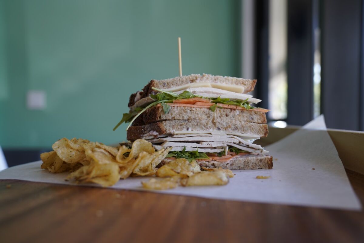 Café Boulon’s Turkey Yamwich with turkey that is roasted in-house and pickled sweet potatoes.