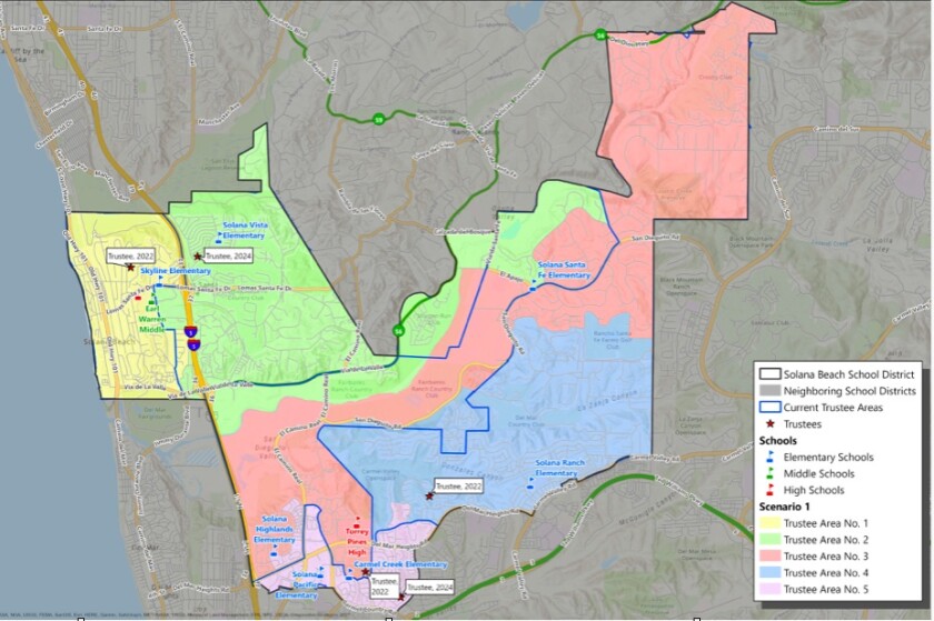 A proposed map scenario for Solana Beach School District.