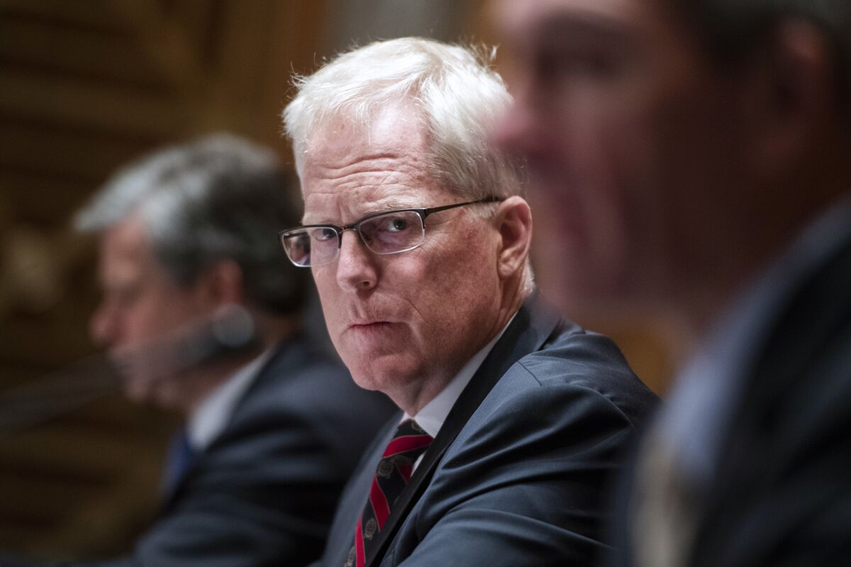 Christopher Miller listens during a Senate Homeland Security and Governmental Affairs Committee hearing