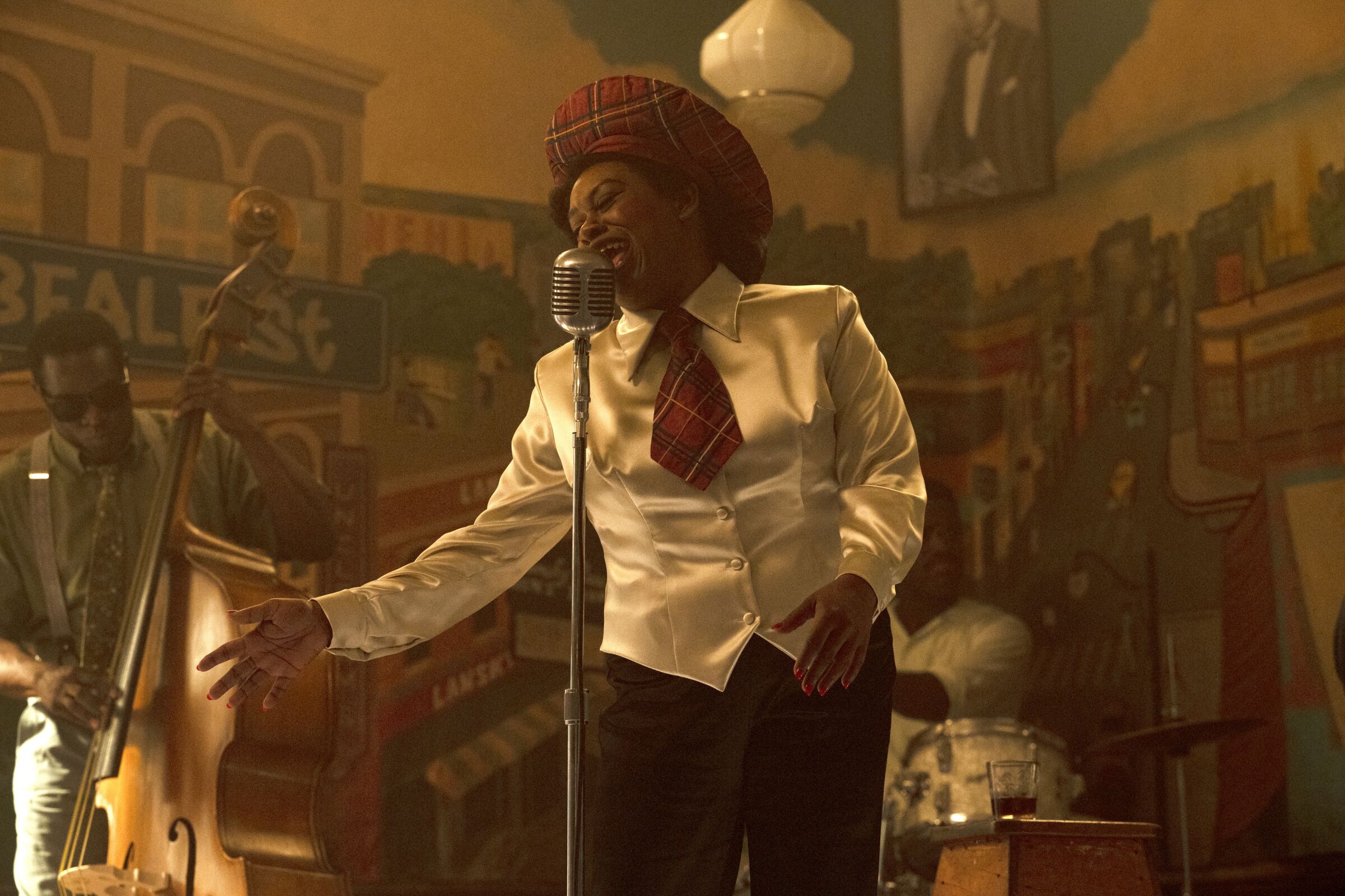 Shonka Dukureh performs onstage as Big Mama Thornton in Baz Luhrmann’s movie “Elvis.”