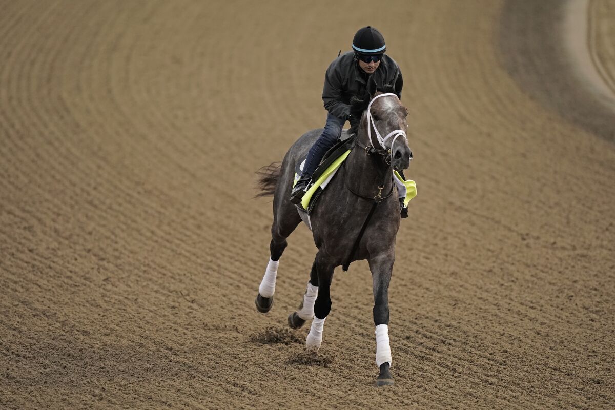Kentucky Derby entrant Charge It works out at Churchill Downs on Wednesday.