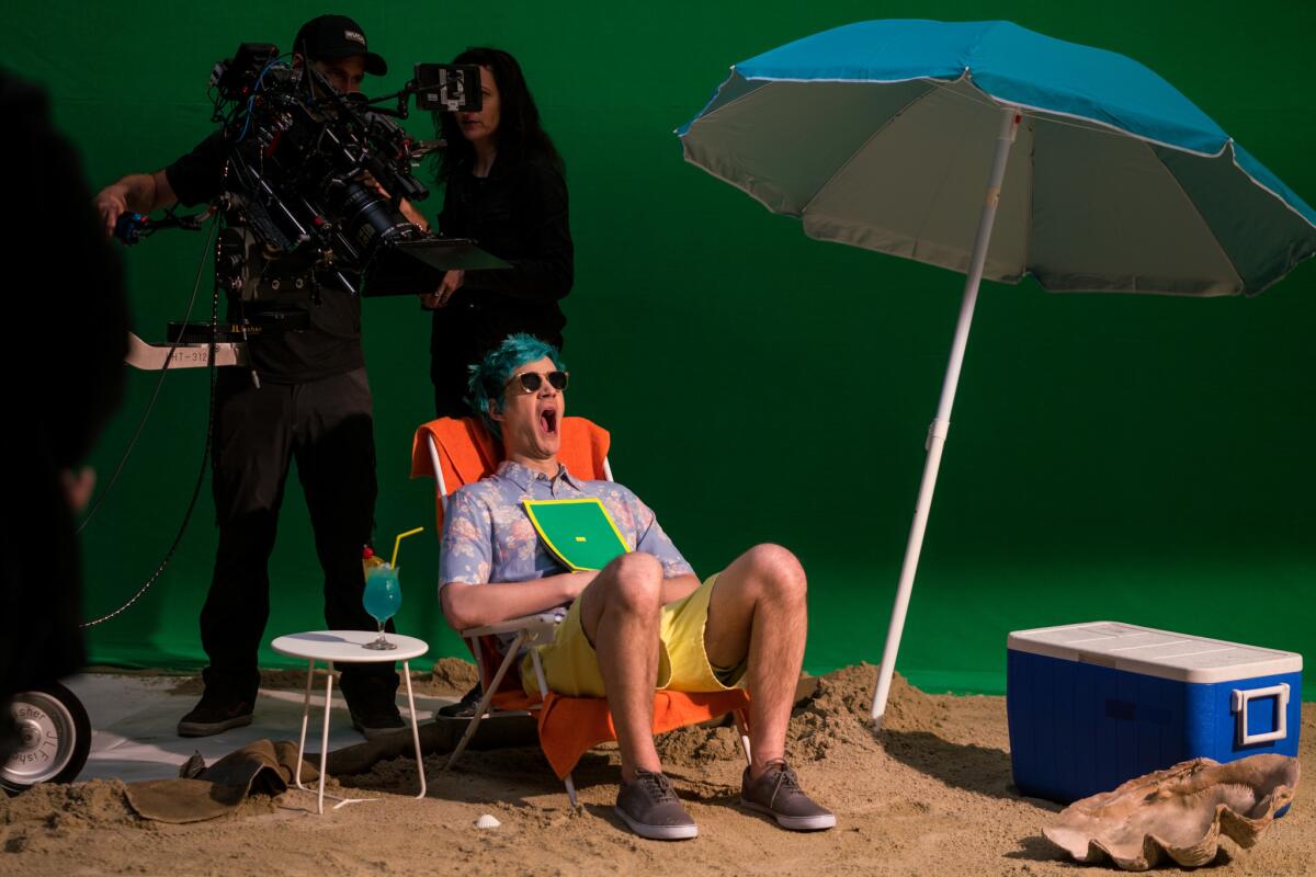 Tyler Blevins known as the immensely popular game streamer "Ninja," films a commercial for Samsung at Thunder Studios on April 11 in Long Beach.