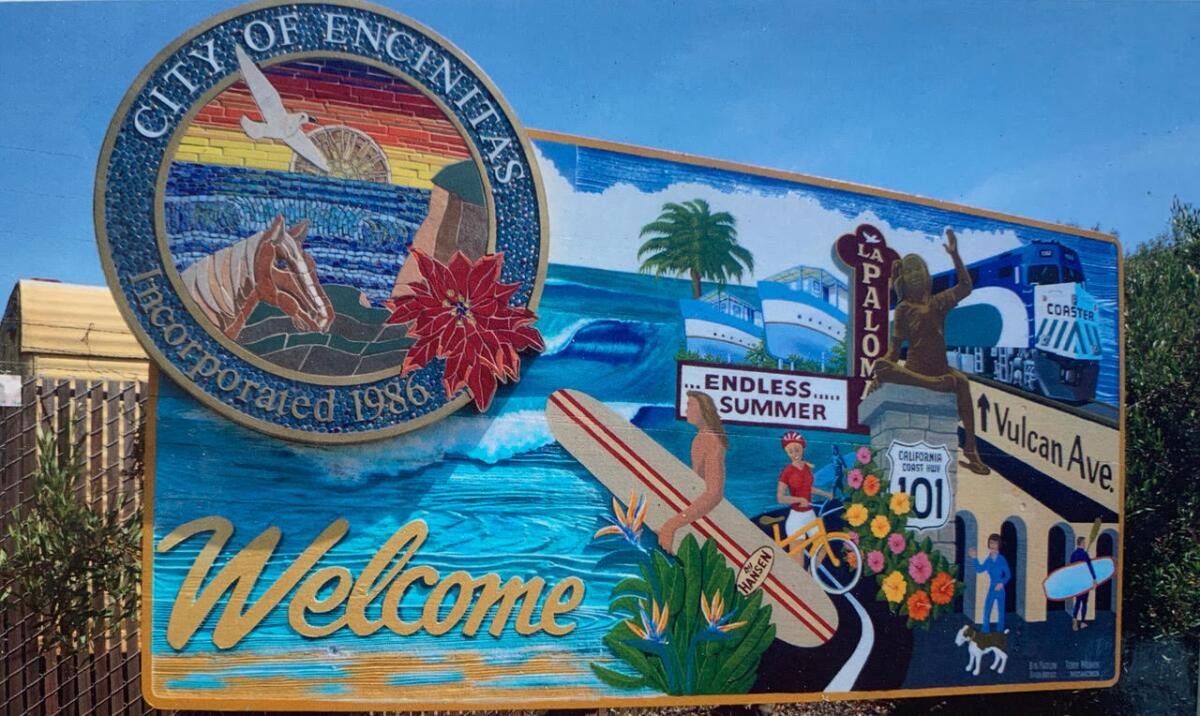 Encinitas sign by Terry Weaver and Bob Partlow