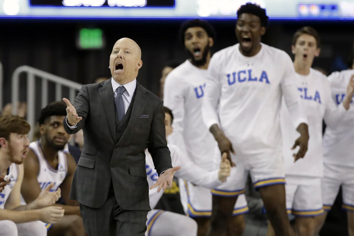 UCLA coach Mick Cronin argues a call during a game against Washington State in February.