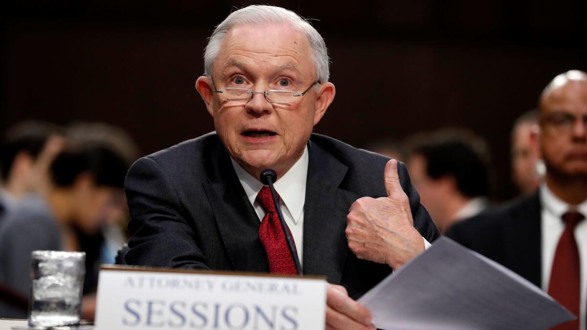 Atty. Gen. Jeff Sessions speaks before a Senate panel on Capitol Hill on Oct. 18.