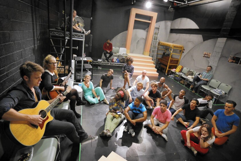 The cast of "Hit the Wall" rehearses Aug. 24, 2015, in Los Angeles.