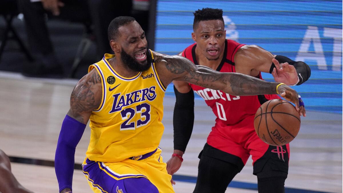 LeBron James and Anthony Davis stand tall in win over Rockets - Los Angeles  Times 