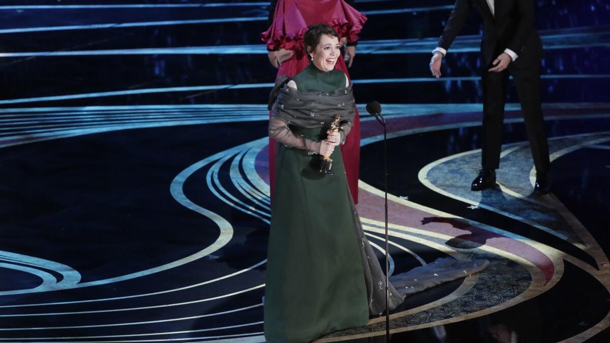 Olivia Colman wins lead actress for "The Favourite" at the 91st Academy Awards.