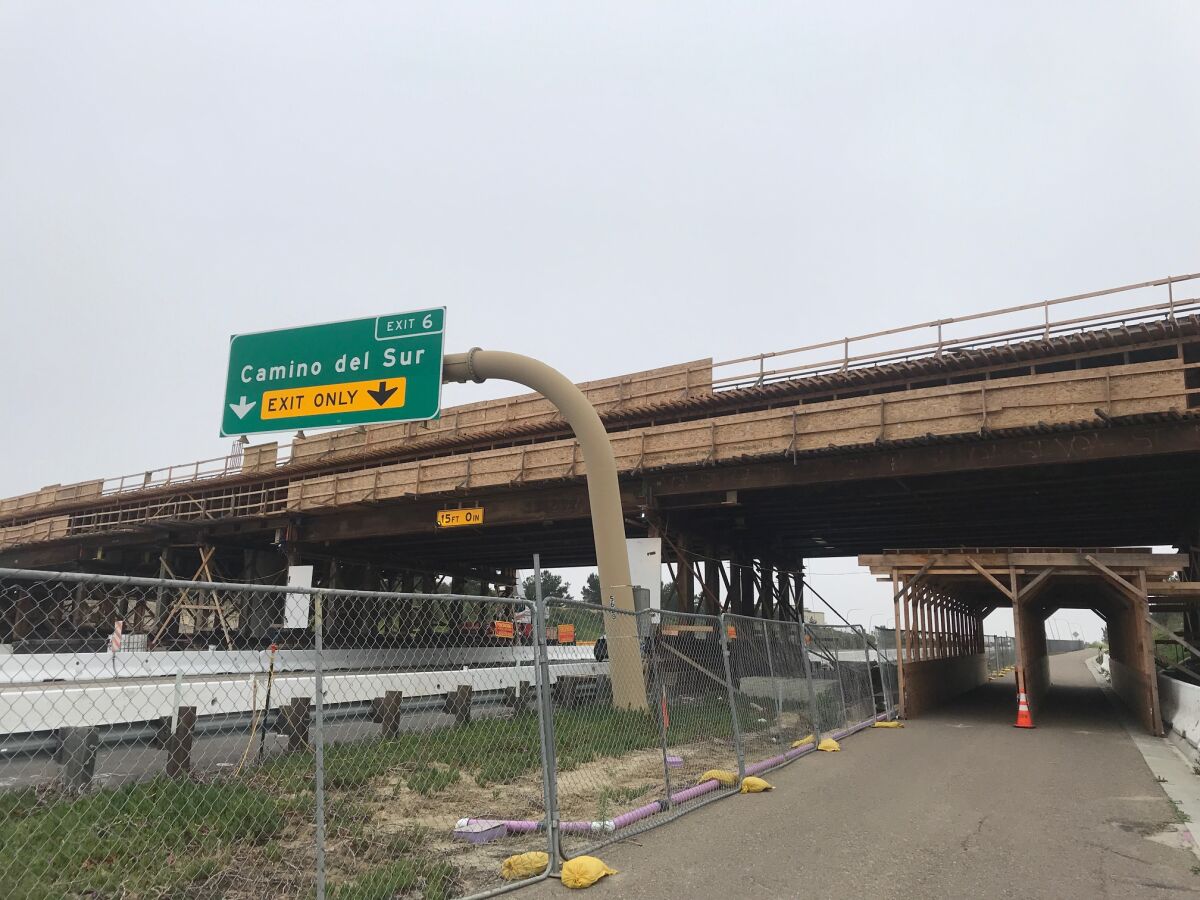 The Torrey Meadows Bridge under construction before the Camino Del Sur exit on SR-56.