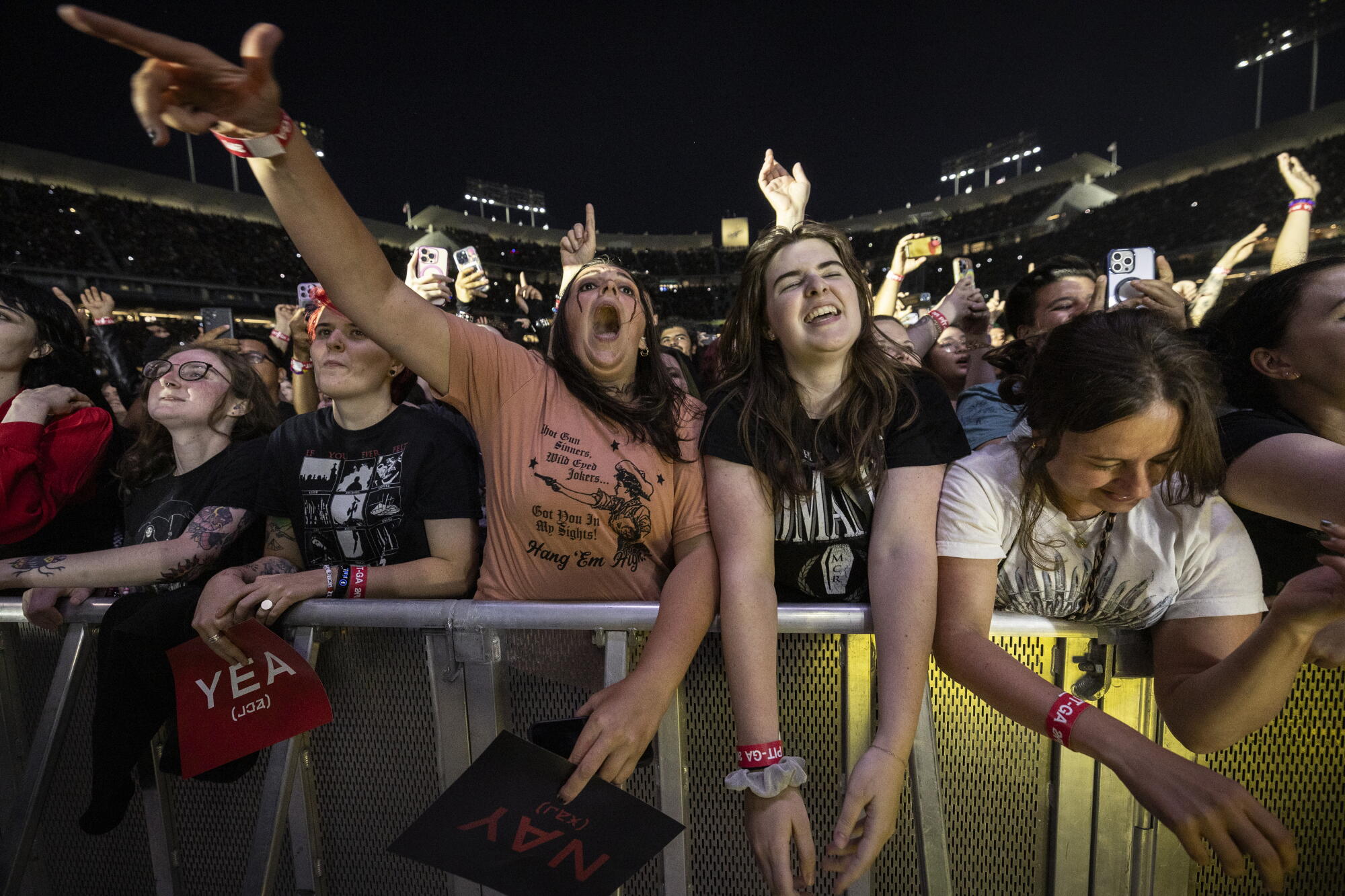 Fans respond arsenic My Chemical Romance performs connected shape astatine Dodger Stadium.