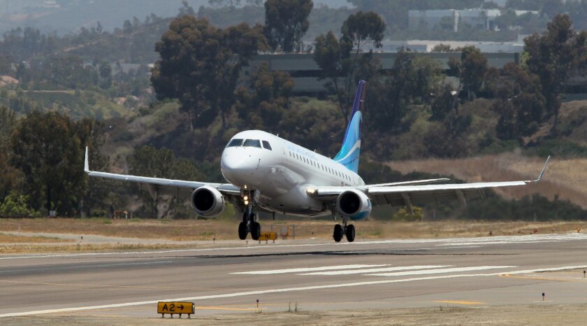 A plane landing at Palomar Airport. An EPA study found elevated lead levels at the airport.
