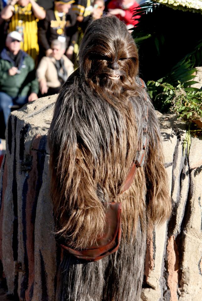 The Disneyland Resort float, with fan favorite Chewbacca from Star Wars, rolls down Orange Grove Avenue during the 2016 Rose Parade in Pasadena on Friday, Jan. 1, 2016.