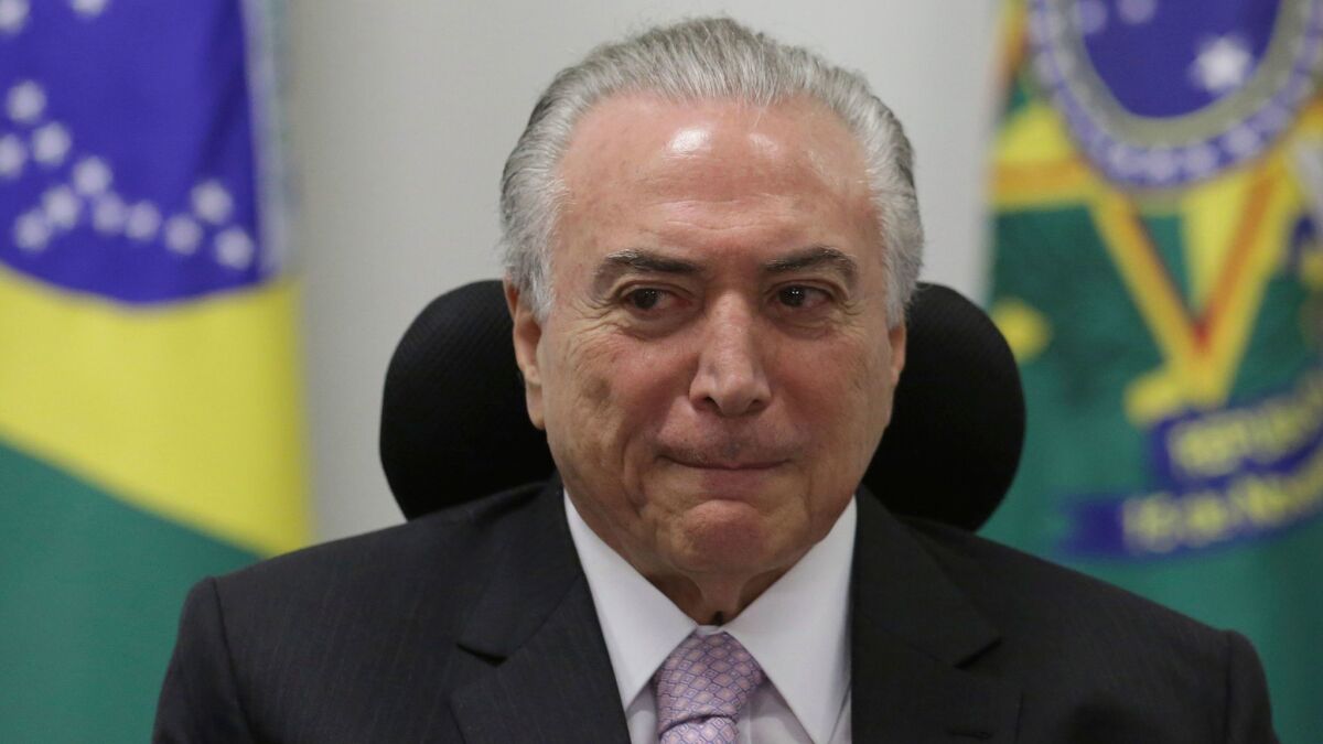 Brazilian President Michel Temer attends a meeting in the capital, Brasilia, on May 29, 2017.