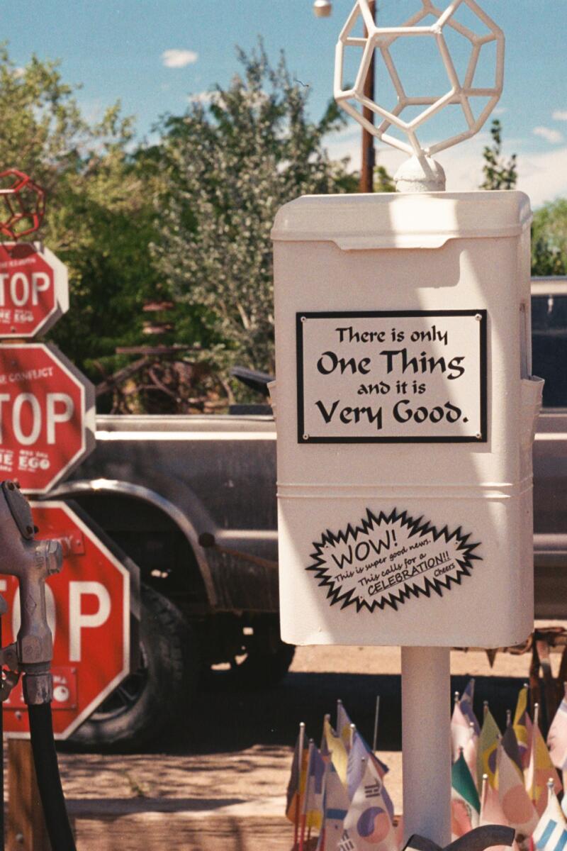 Signs at Carl's Critter Garden in Hanksville, Utah.