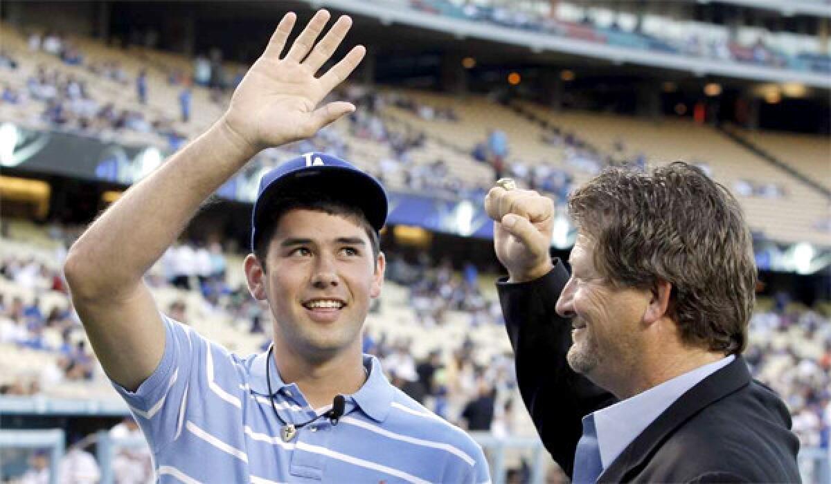 Left-hander Zach Lee, left, the Dodgers' first pick in the 2010 draft is currently at double-A Chattanooga where he has a 4-3 record with a 2.62 ERA over 58 1/3 innings.