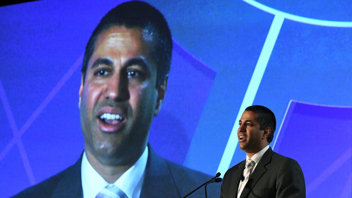Ajit Pai, chairman of the Federal Communications Commission, speaks at the 2017 National Assn. of Broadcasters show in Las Vegas in April.
