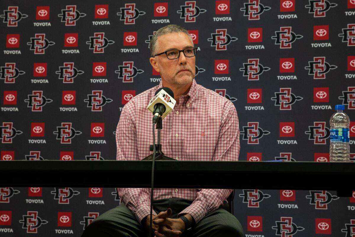 SDSU Director of Athletics John David Wicker at news conference Monday