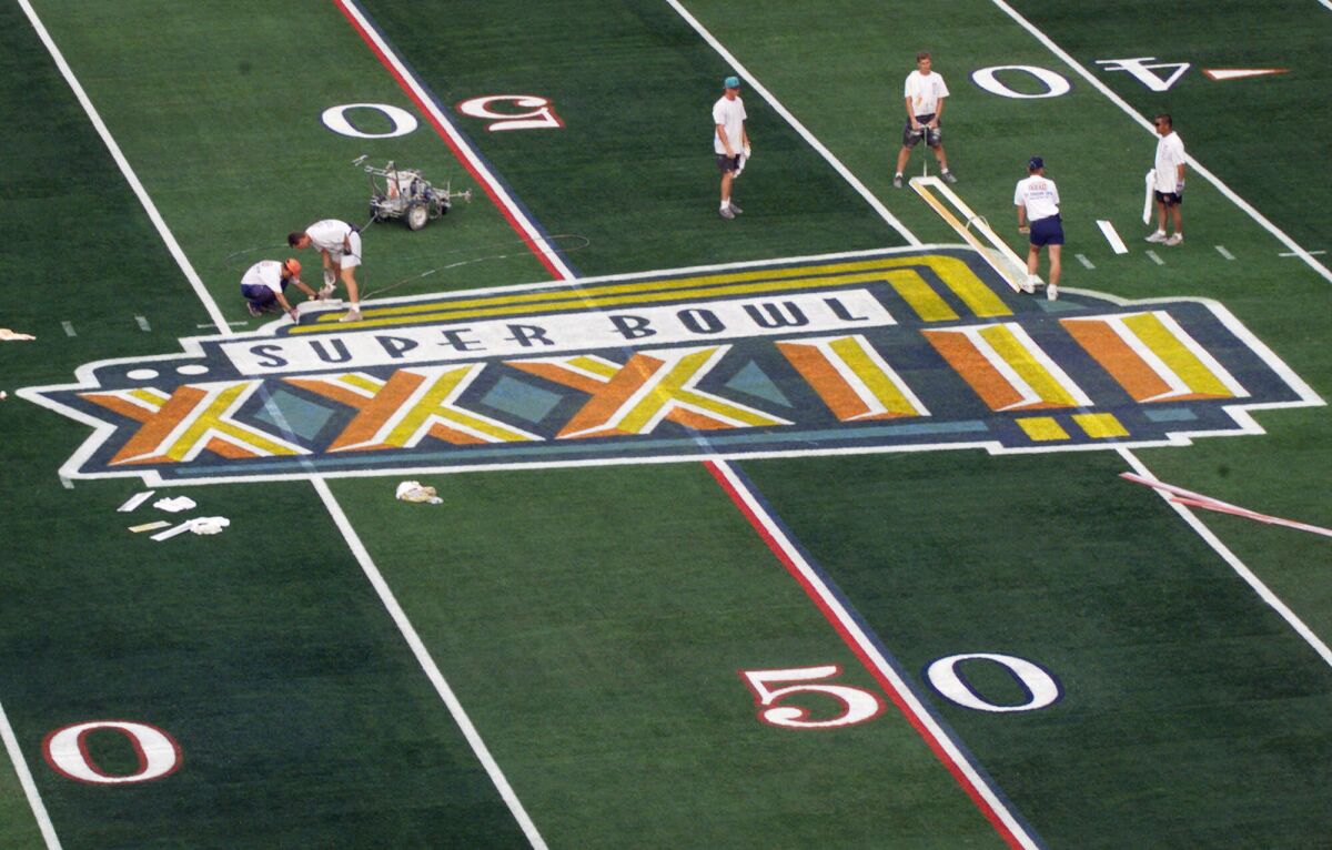 The Super Bowl logo as it was intended to be, with Roman numerals.