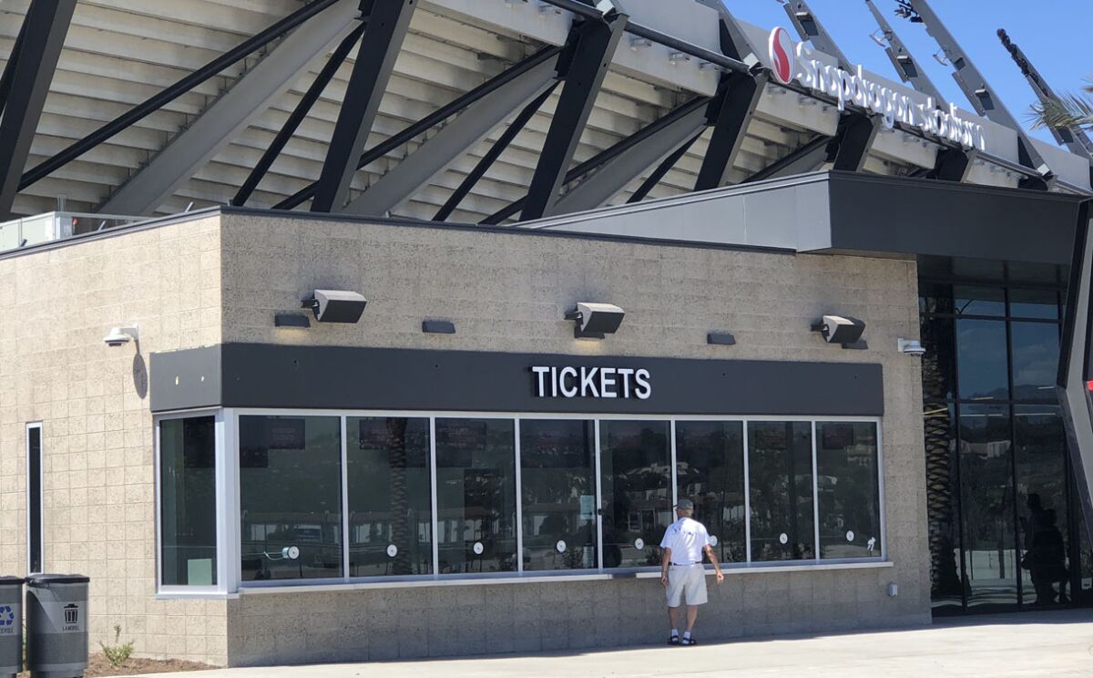 There were more ticket windows than buyers Tuesday at Snapdragon Stadium.