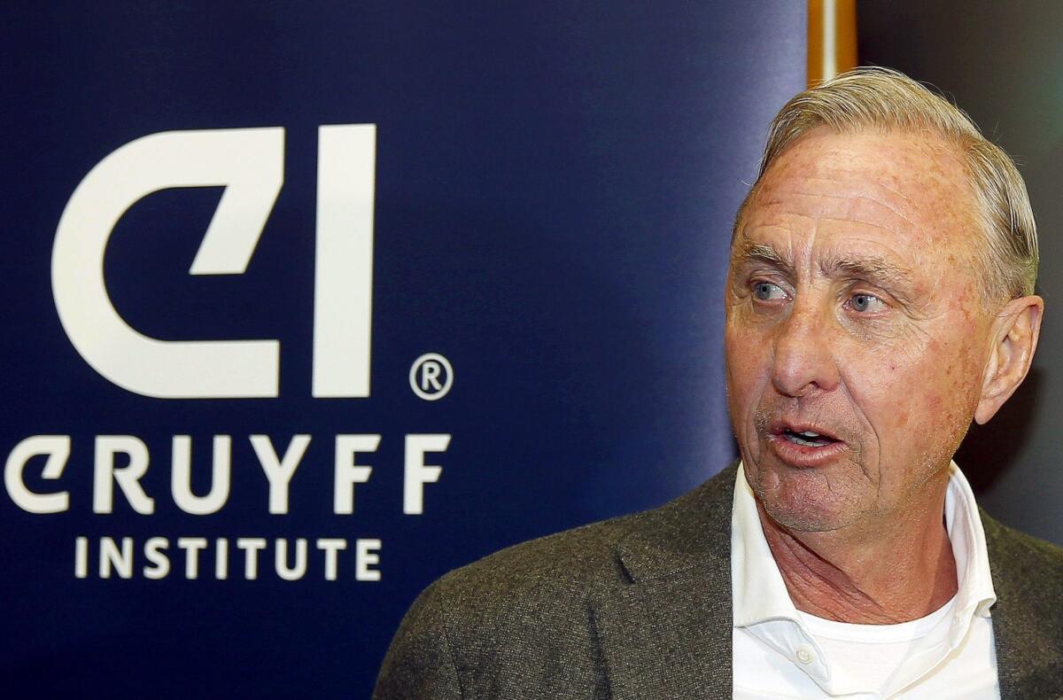 Dutch soccer legend Johan Cruyff, shown in November, has died of cancer at 68.